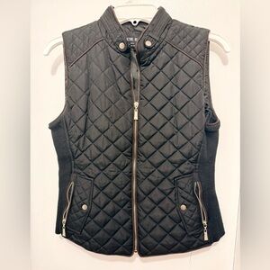 Active USA Quilted Zip-Front Vest with Knit Side Panels – Black – Size S